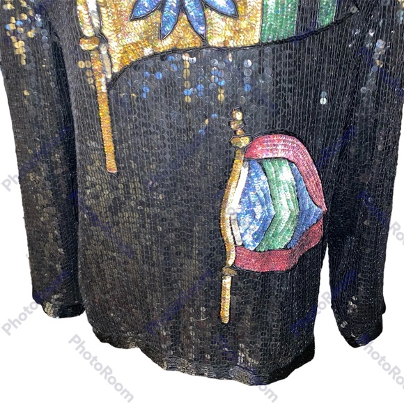 Vintage Creative Creations Sz M Silk Lined Fully Beaded Sequined LS Top - Picture 2 of 13